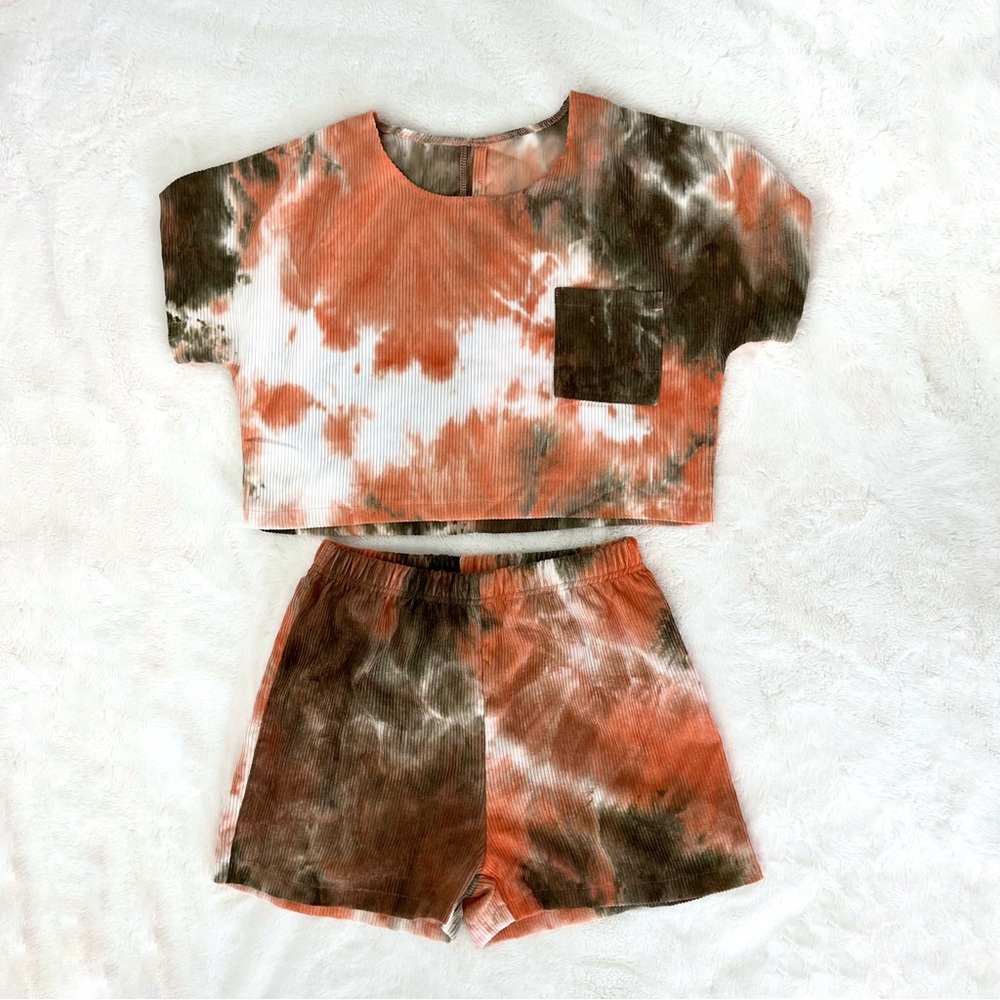 Tie Dye Ribbed Shirt and Shorts Set